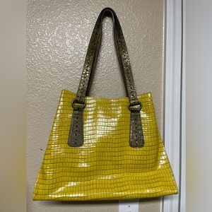 Donald J. Pliner Couture Embossed Croc Chartreuse Leather Purse